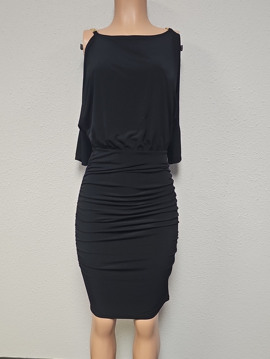 Miss Tina Dresses & Skirts - Miss Tina Black Ruched Midi Dress with Boat Neck